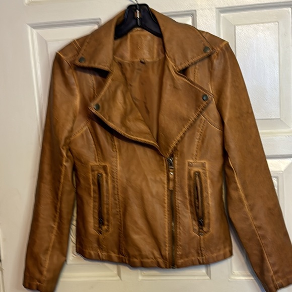 Max Studio Brown Moto Jacket Lined With Zipper Closure Front XS - Picture 2 of 16
